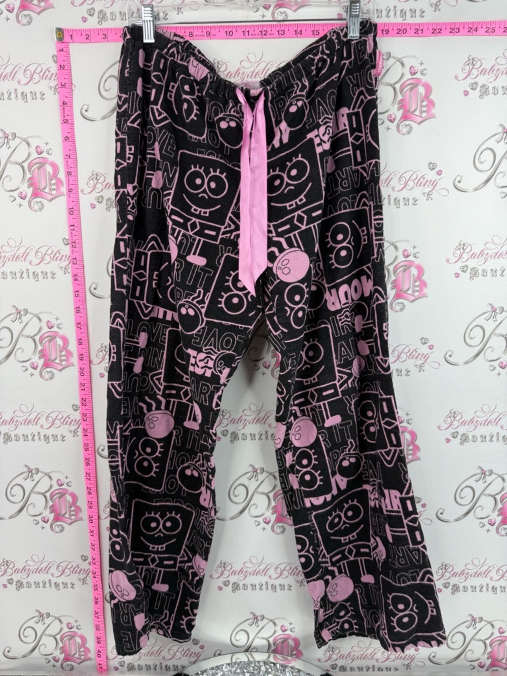 La SENZA SpongeBob pants Black and Pink Cartoon Print rare y2k Pajama Pants